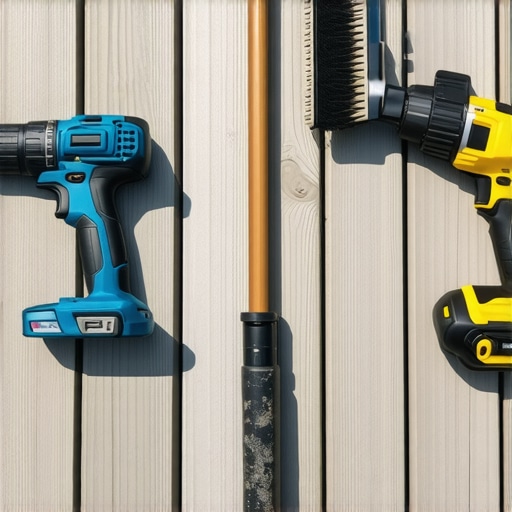 Wear gloves while inspecting and maintaining your deck with tools like a drill and power washer