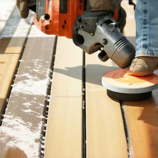 Professional smoothing composite deck surface with an orbital sander for maintenance