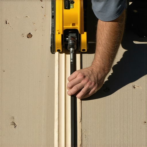 A deck builder ensuring uniform gaps and level joists during outdoor deck construction.