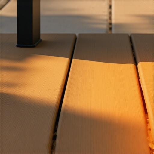Advanced Deck Ventilation and Heat Management Close-up of composite decking with proper gaps and furniture legs showing airflow to prevent mold.