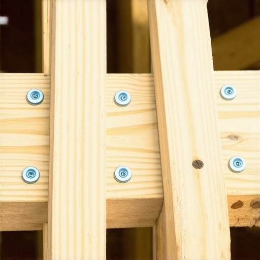 Close-up of composite deck stair stringers with double blocking for structural integrity.