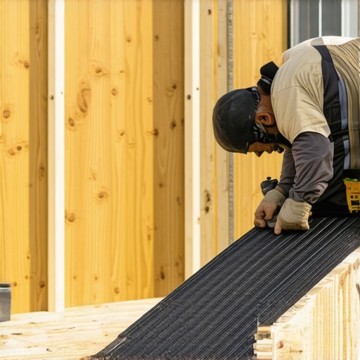 Applying Joist Tape for Deck Longevity Professional deck builder applying protective joist tape to a wooden frame to prevent rot.