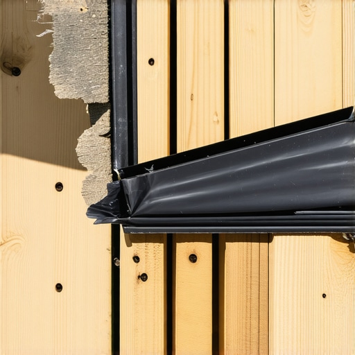 Professional installation of butyl joist tape on a wooden deck frame to prevent wood rot.