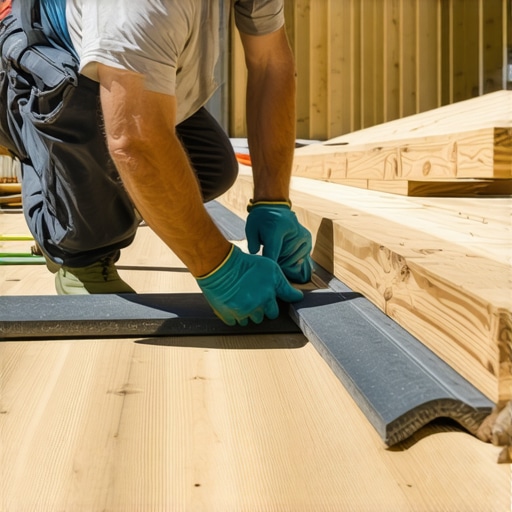 Builder applying construction adhesive to deck stringers for a quiet stair tread installation.