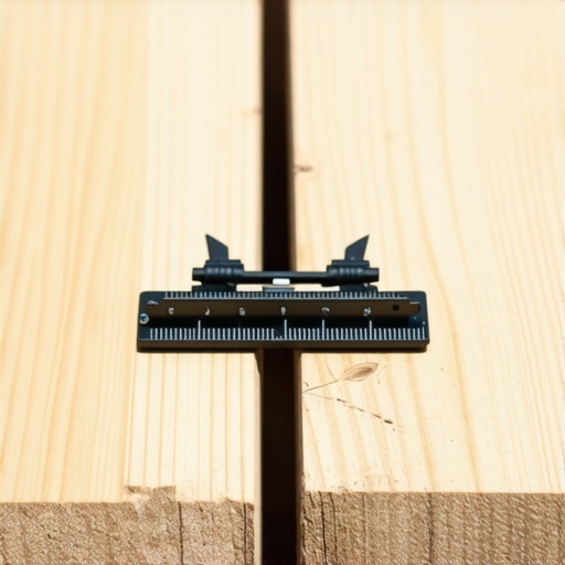 Close-up of a gap gauge and hidden fastener clip on a composite deck board.
