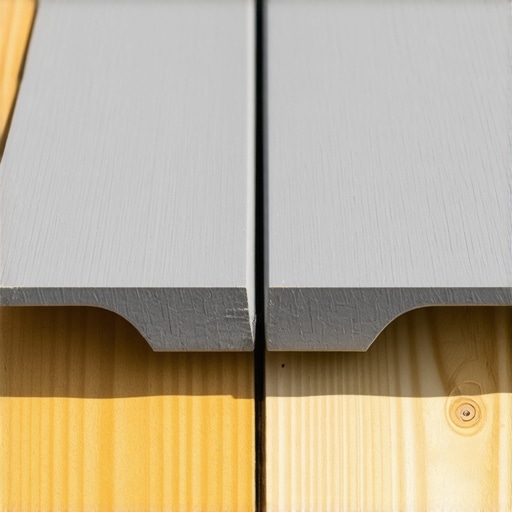 A close-up showing the proper use of spacers between composite deck boards to prevent buckling.