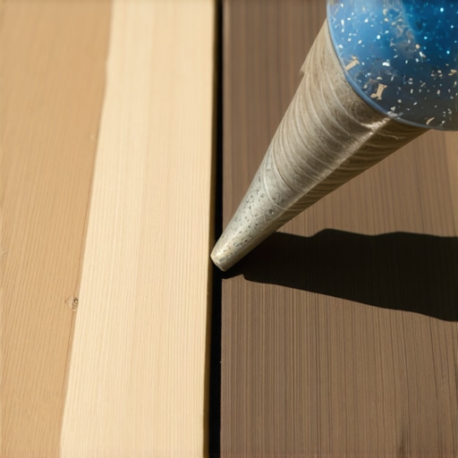 Close-up of a composite stair tread installation showing the necessary gap for thermal expansion.