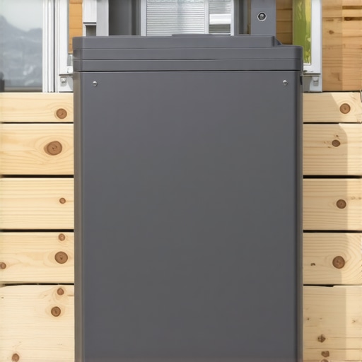 A sleek grey composite decking propane tank cover with horizontal slats and a hinged lid on a modern deck.