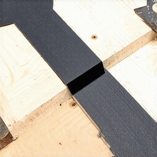 Close-up of double joists with joist tape for a composite deck seam.