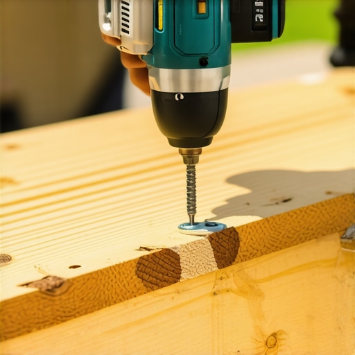 Professional contractor using high-torque impact driver for deck framing.
