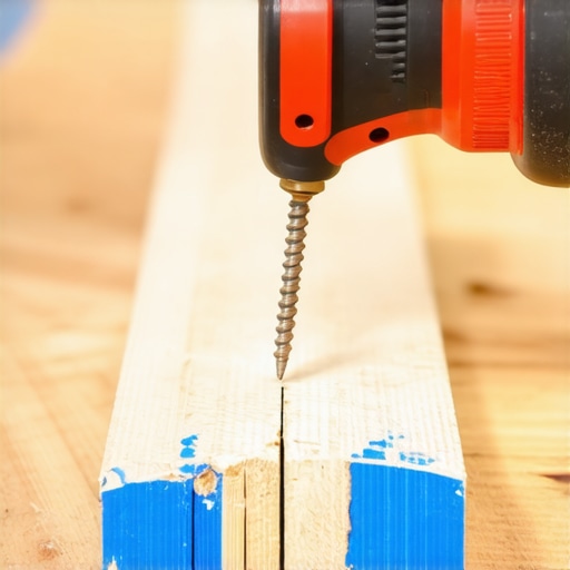 Professional installation of structural screws on a composite deck frame with joist protection tape.