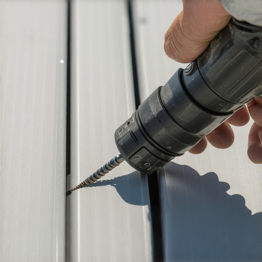 Professional hidden fastener tool on composite boards.