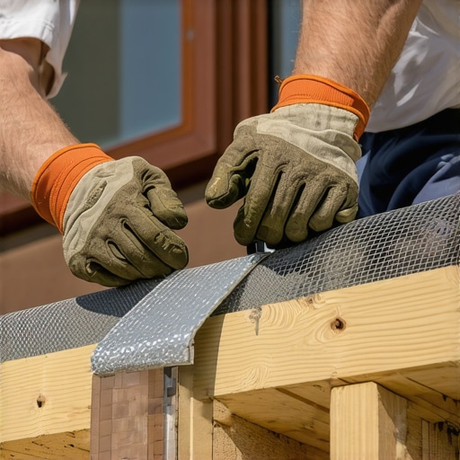 Close-up of stainless steel mesh being installed on deck joists to stop bees.