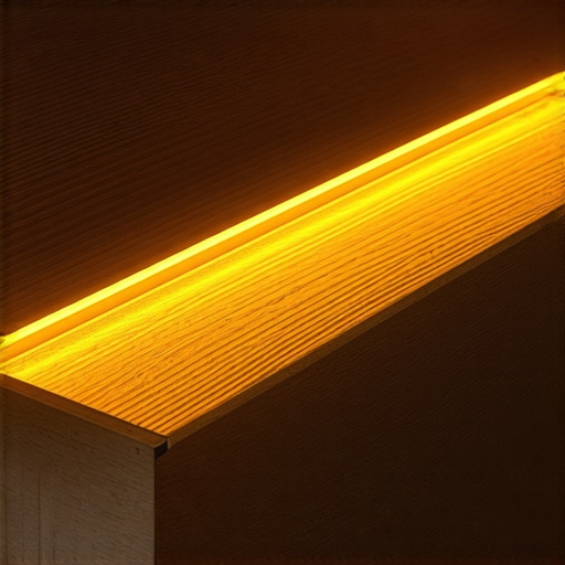Low-voltage LED light installed on a deck stair riser casting light onto the tread.