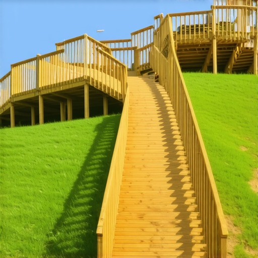 Multi-Tiered Deck Framing on a Slope A tiered deck design showing the structural framing and stairs on a steep hillside.