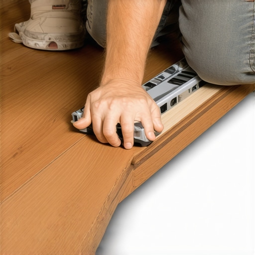 A seamless transition showing a composite deck board meeting an indoor floor at the same height.