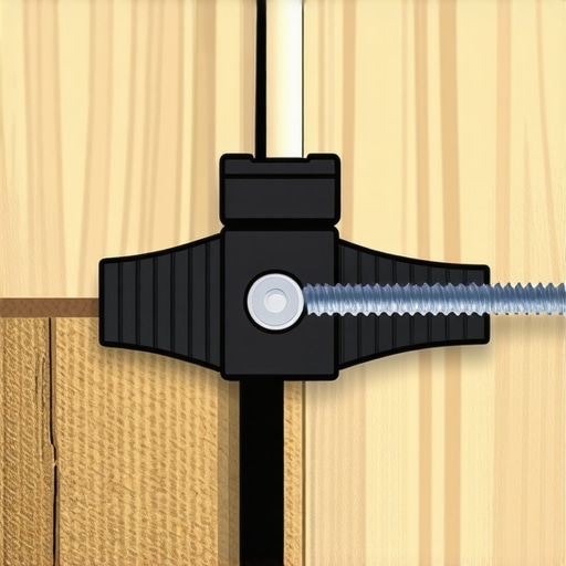 A detailed view of a composite deck board being pinned to a joist to prevent thermal creep.