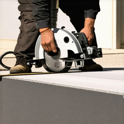 Precision Cutting Tools for Composite Decking Close-up of a track saw cutting a composite deck board for a perfect finish.