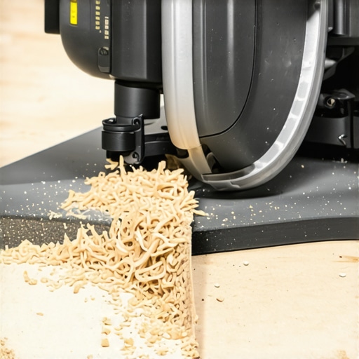 Close up of a miter saw cutting a composite fascia board for a deck project.