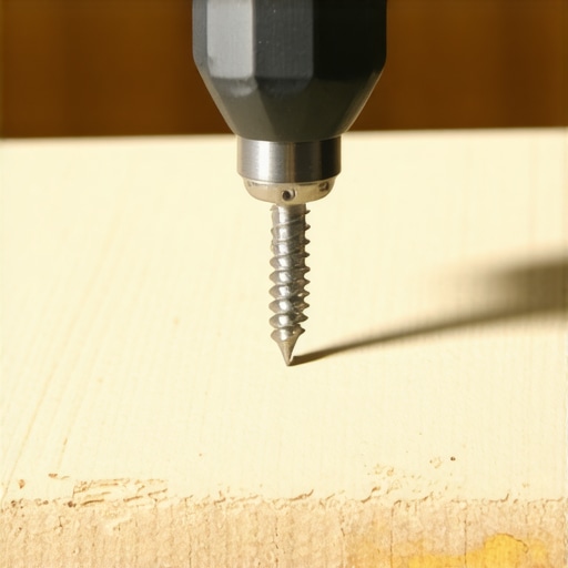 Close-up of a power tool driving a screw into a deck board at a precise depth.