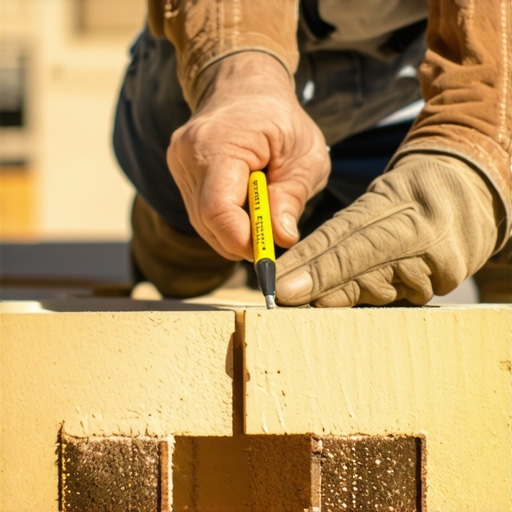 Close-up of marking a wooden stringer for deck stairs using a framing square.