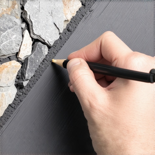 Carpenter using a scribing tool to transfer stone texture to a deck board