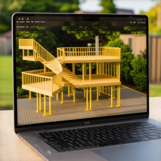 A professional 3D deck design showing structural components and composite layout.