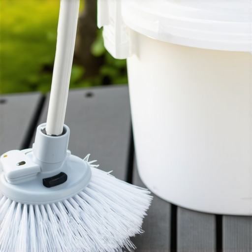 Soft bristle brush and oxygen cleaner on a composite deck