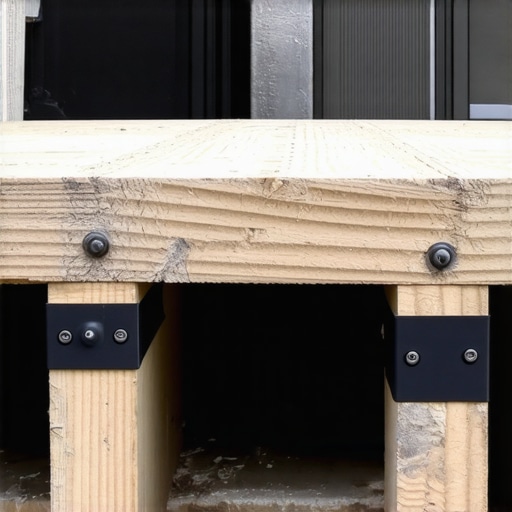 Professional Deck Framing and Blocking Techniques Close-up of staggered mid-span blocking and joist tape on a deck frame.