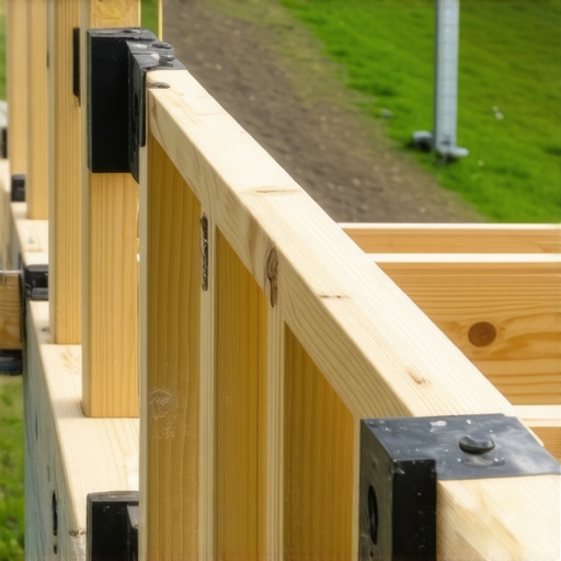 Professional Deck Framing with Joist Tape Close up of deck joists with black protective tape on a sloped backyard project