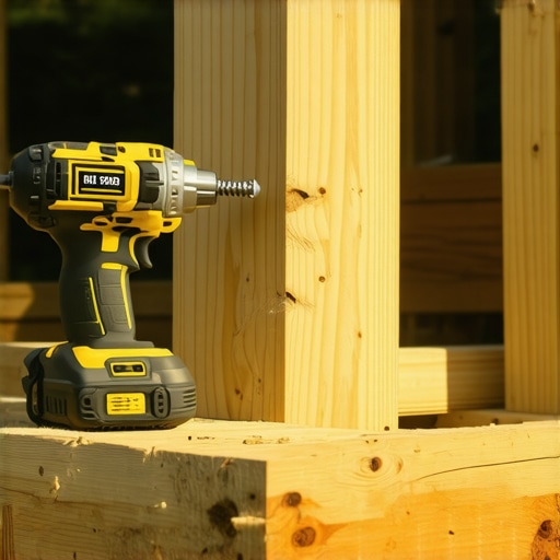 Professional Impact Driver for Deck Framing Impact driver being used to secure structural screws on a tiered deck frame.