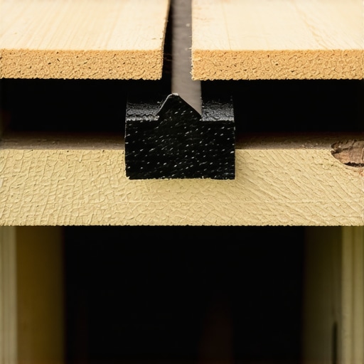 A detailed view of a deck frame with 12-inch joist spacing and protective joist tape for noise reduction.