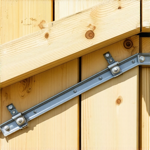 Close-up of structural blocking and hardware used to reinforce deck stair stringers for safety.