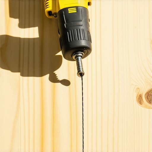 Professional impact driver installing a structural screw Close-up of an impact driver driving a structural screw into a deck ledger board.