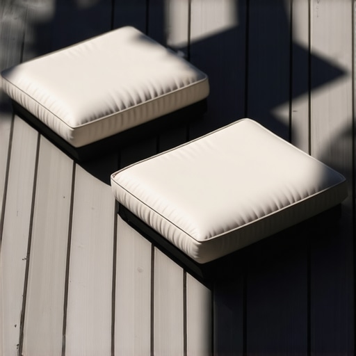 Proper cushion storage for airflow Outdoor cushions standing on edge to prevent mold growth through better ventilation.