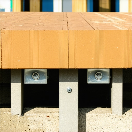 Close-up of structural double-blocking and stainless steel fasteners in a deck frame for propane tank storage support.