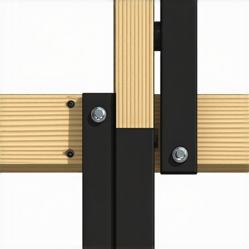 Close-up of structural brackets and blocking used to secure deck stairs for maximum load-bearing capacity and safety.