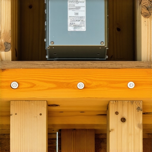 Reinforced structural blocking for outdoor fans Close-up of internal deck ceiling framing with solid wood blocking and a metal fan-rated outlet box.