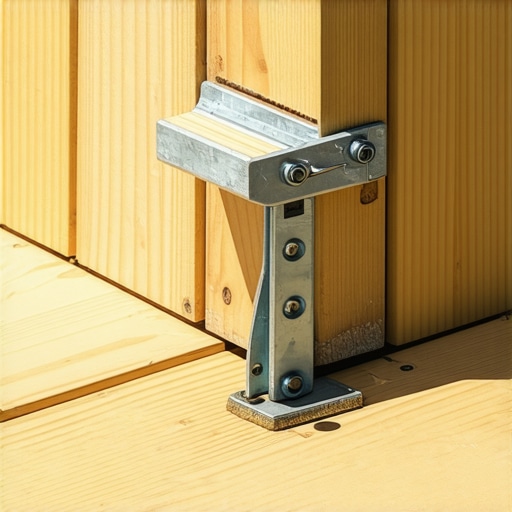 Metal bracket securing a wooden stair stringer to a deck rim joist