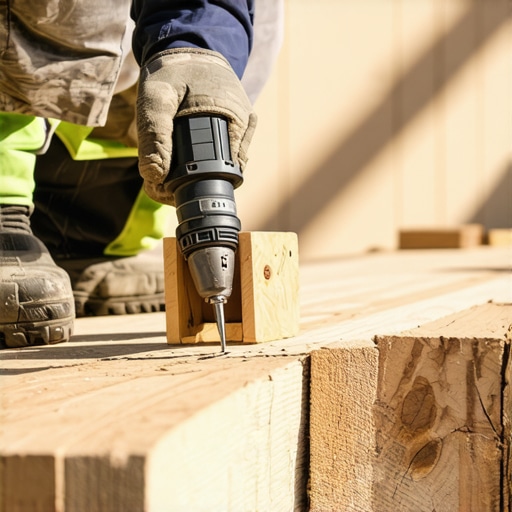 Carpenter installing a structural wood block to sister a deck stair stringer, avoiding cheap plastic shims.