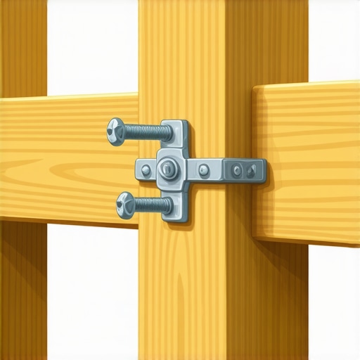 Close up of stair stringer connector bracket and structural screws