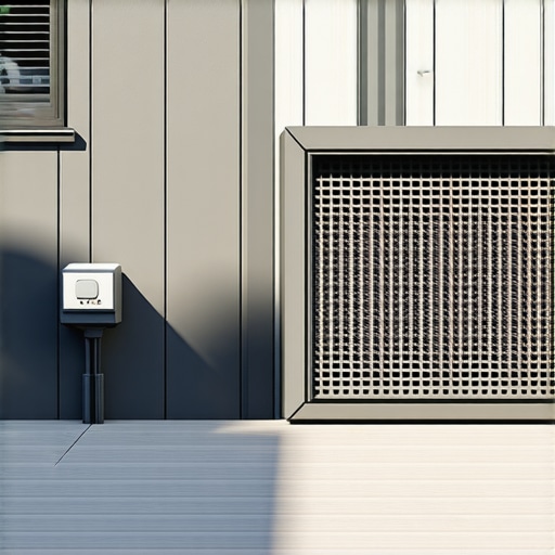 A modern grey composite deck screen with horizontal slats designed to hide utility pipes and gas meters.
