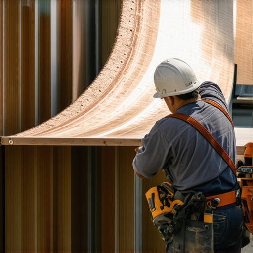 Close-up of waterproofing joist tape being applied to a curved deck frame rim.