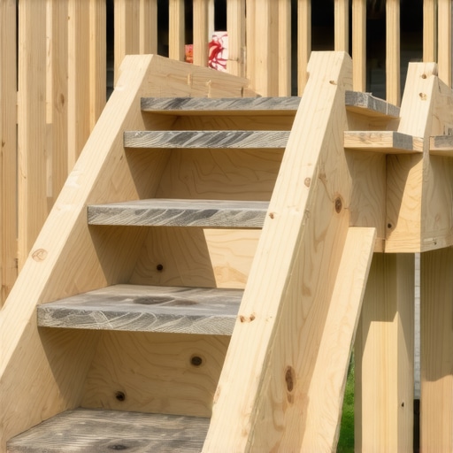 Professional deck stair framing with multiple stringers for composite decking support.