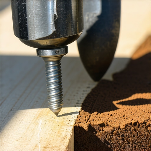 Close up of structural screw being driven into a deck joist for superior strength.