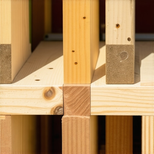 A professional deck builder applying adhesive to stair stringers with structural double blocking for stability.