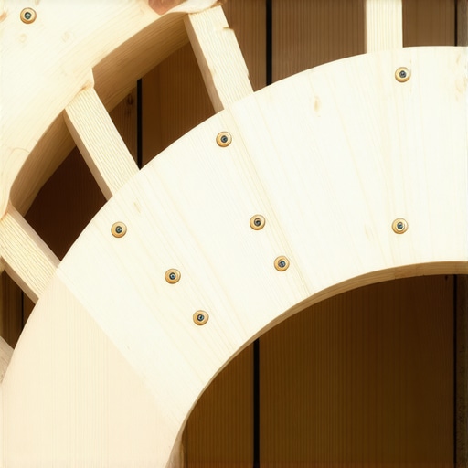 Professional deck framing showing radial joists and a laminated rim joist for a curved corner design.