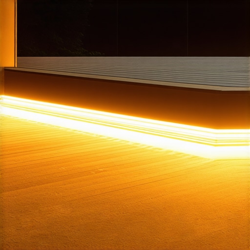 Low voltage LED lighting installed under a deck handrail providing a soft glow for privacy.