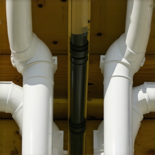 Close up of PVC sleeves attached to deck joists holding irrigation pipes