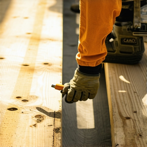 Professional tool being used to straighten a composite board during deck installation